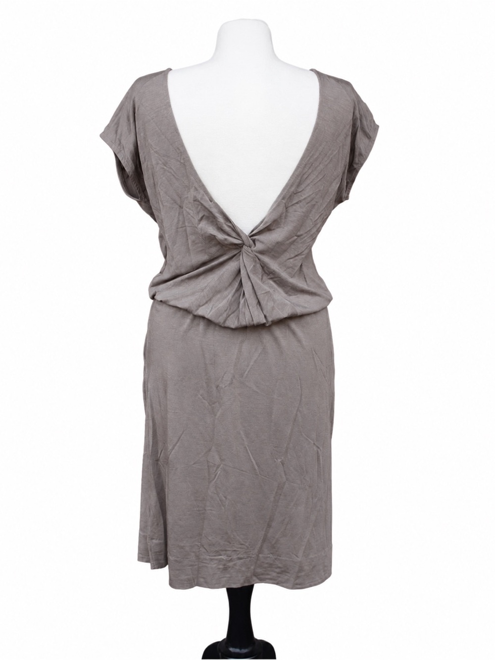 Club Monaco Taupe Draped-Neck Midi Dress - Picture 2 of 3